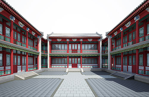 伊犁北京四合院设计古建筑鸟瞰图展示