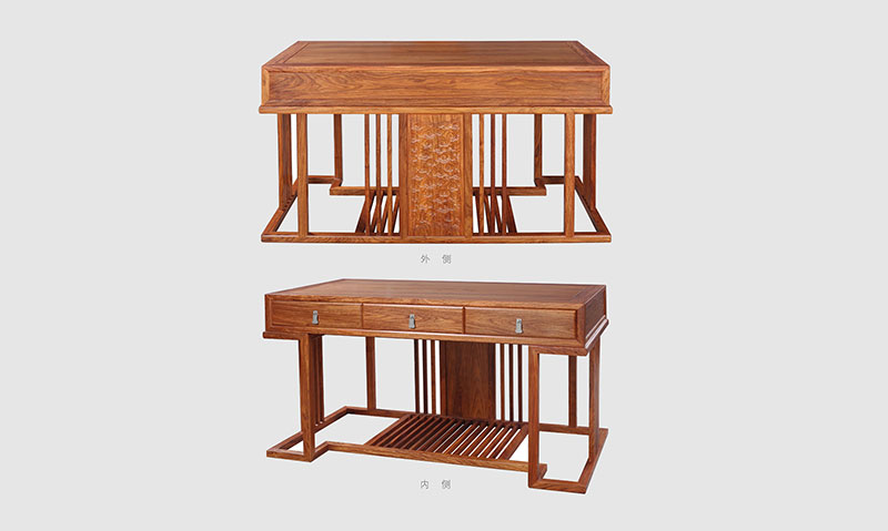 伊犁 别墅中式家居书房装修实木书桌效果图